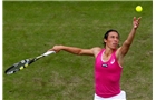 BIRMINGHAM, ENGLAND - JUNE 11: Francesca Schiavone of Italy in action against Sloane Stephens of the USA during day three of the Aegon Classic at the Edgbaston Priory Club on June 11, 2014 in Birmingham, England. (Photo by Paul Thomas/Getty Images)